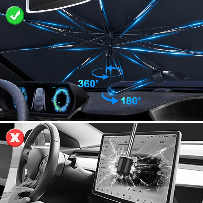 AMAZKER [2025 Upgrade] Car Windshield Sun Shade Umbrella - [10 Fiberglass Ribs][360 Bendable][100% Sun Block] [240T Thickened Titanium Silver ] Ice-Shield Protect Car from Sun Rays Heat Damage 57"" x 31"" - Image 3